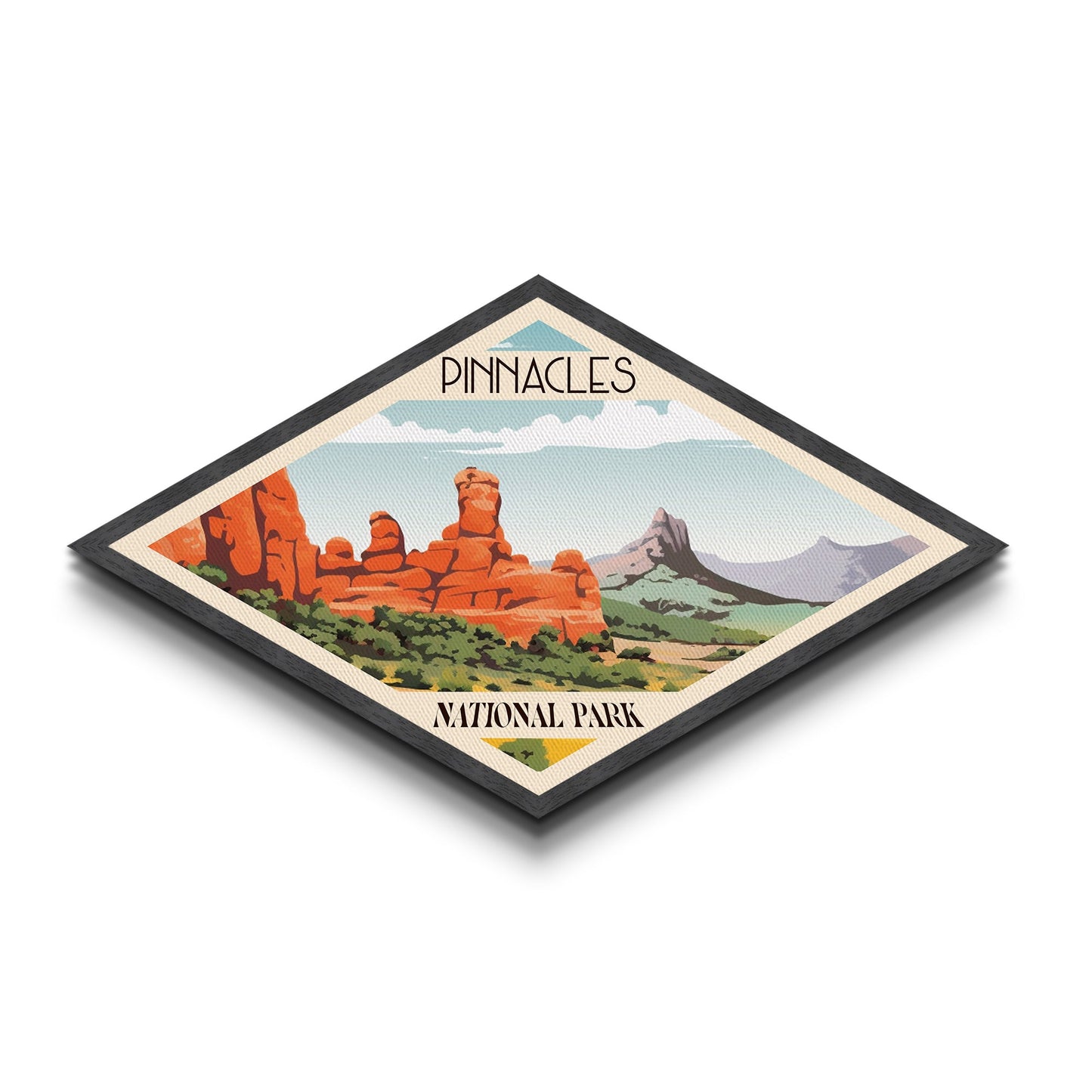 Pinnacles Nationalpark – Diamantförmiges Reiseposter, Leinwanddruck, Wandbild, Reisegeschenk, Kalifornien-Reisemotiv