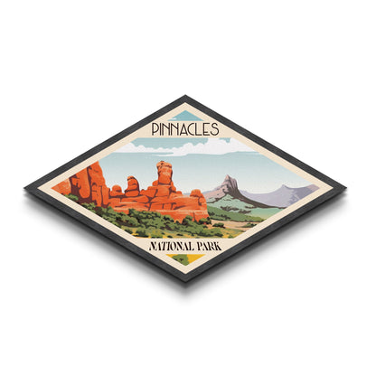 Pinnacles Nationalpark – Diamantförmiges Reiseposter, Leinwanddruck, Wandbild, Reisegeschenk, Kalifornien-Reisemotiv