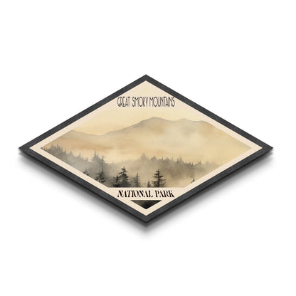 Retro-Reiseposter mit Leinwandstruktur des Great Smoky Mountains Nationalparks, Reisedekoration, Midcentury-Modern-Dekor, Landschaft von North Carolina