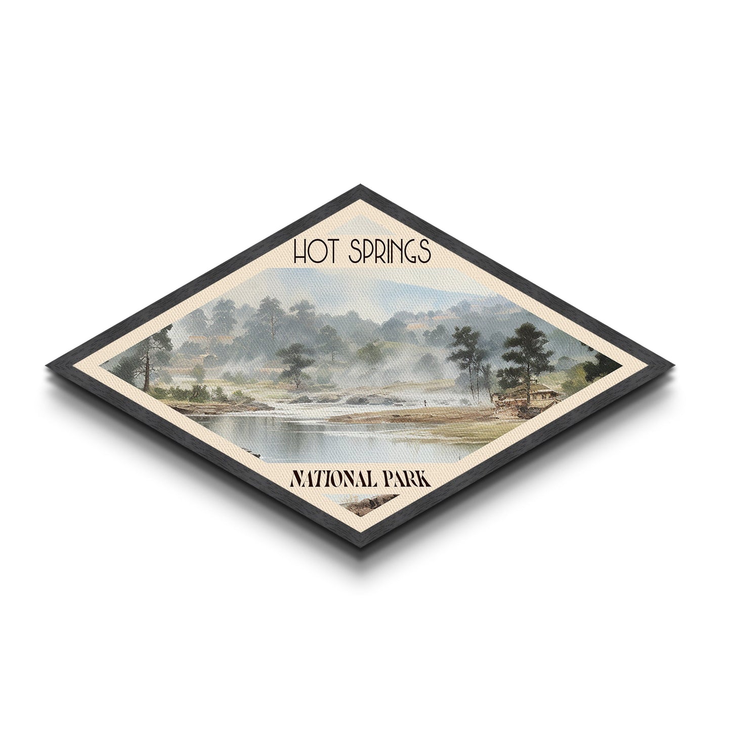 Hot Spring National Park Diamond Shaped Travel Poster Canvas Art Print, Canvas Wall Art, Travel Gift, Arkansas Landscape