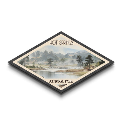 Hot Spring National Park Diamond Shaped Travel Poster Canvas Art Print, Canvas Wall Art, Travel Gift, Arkansas Landscape
