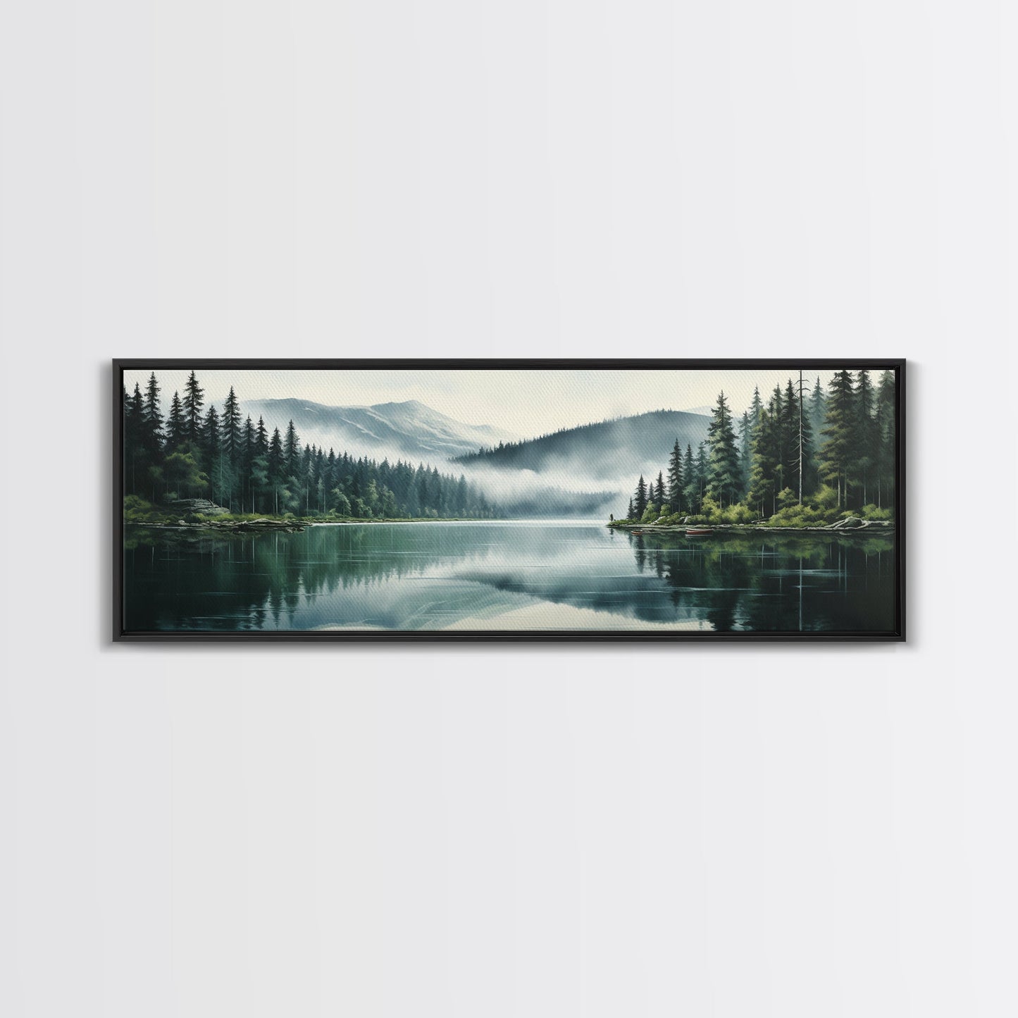 Ready To Hang Panoramic Foggy Pine Forest Canvas Wall Art, Nature Wall Art, Misty Green Forest Print, Modern Home Decor, Ready To Hang Art