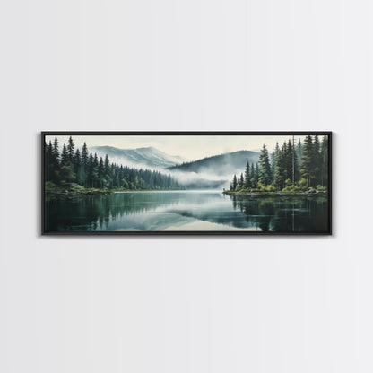 Ready To Hang Panoramic Foggy Pine Forest Canvas Wall Art, Nature Wall Art, Misty Green Forest Print, Modern Home Decor, Ready To Hang Art
