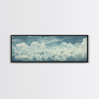 Panoramic Framed Canvas Wall Art Set Pastel Cloud Blue Sky Nature Landscape Prints Minimalist Modern Art Nature Wall Decor Framed Canvas