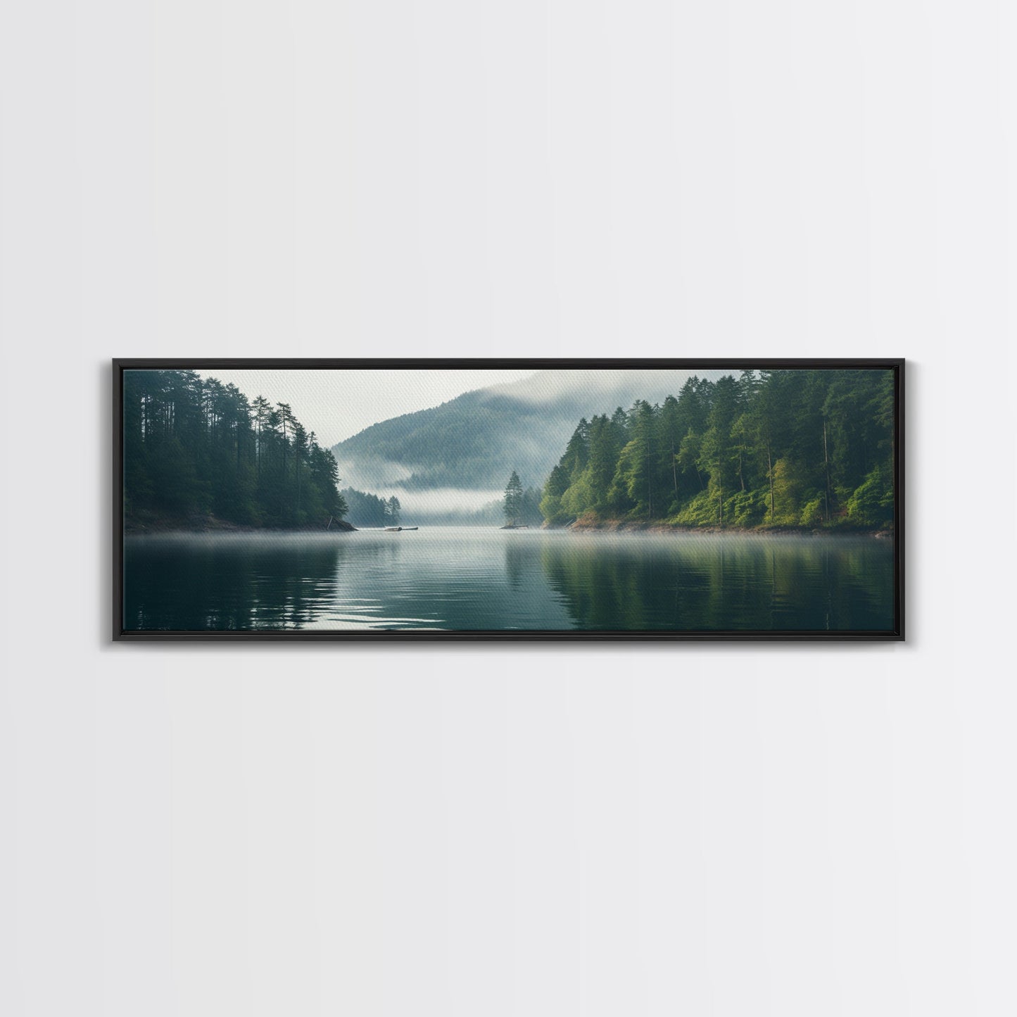 Rustic Nature Landscape Painting Canvas Print | Cozy Forest Canvas Art | Misty Lake & Earth Tones | Farmhouse Cabin Decor