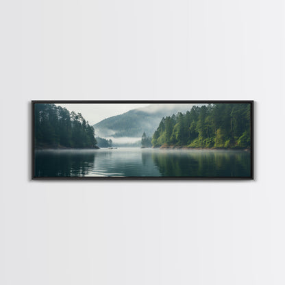 Rustic Nature Landscape Painting Canvas Print | Cozy Forest Canvas Art | Misty Lake & Earth Tones | Farmhouse Cabin Decor