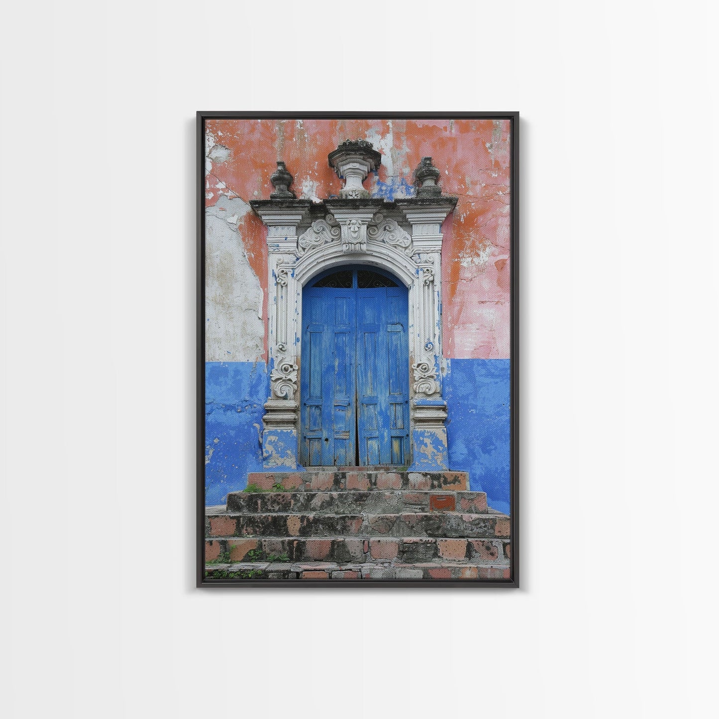 Change3 Mexican Wall Art, Colorful Mexican Door Architecture Painting Framed Canvas Print, Traditional Hacienda Architecture, Ready To Hang