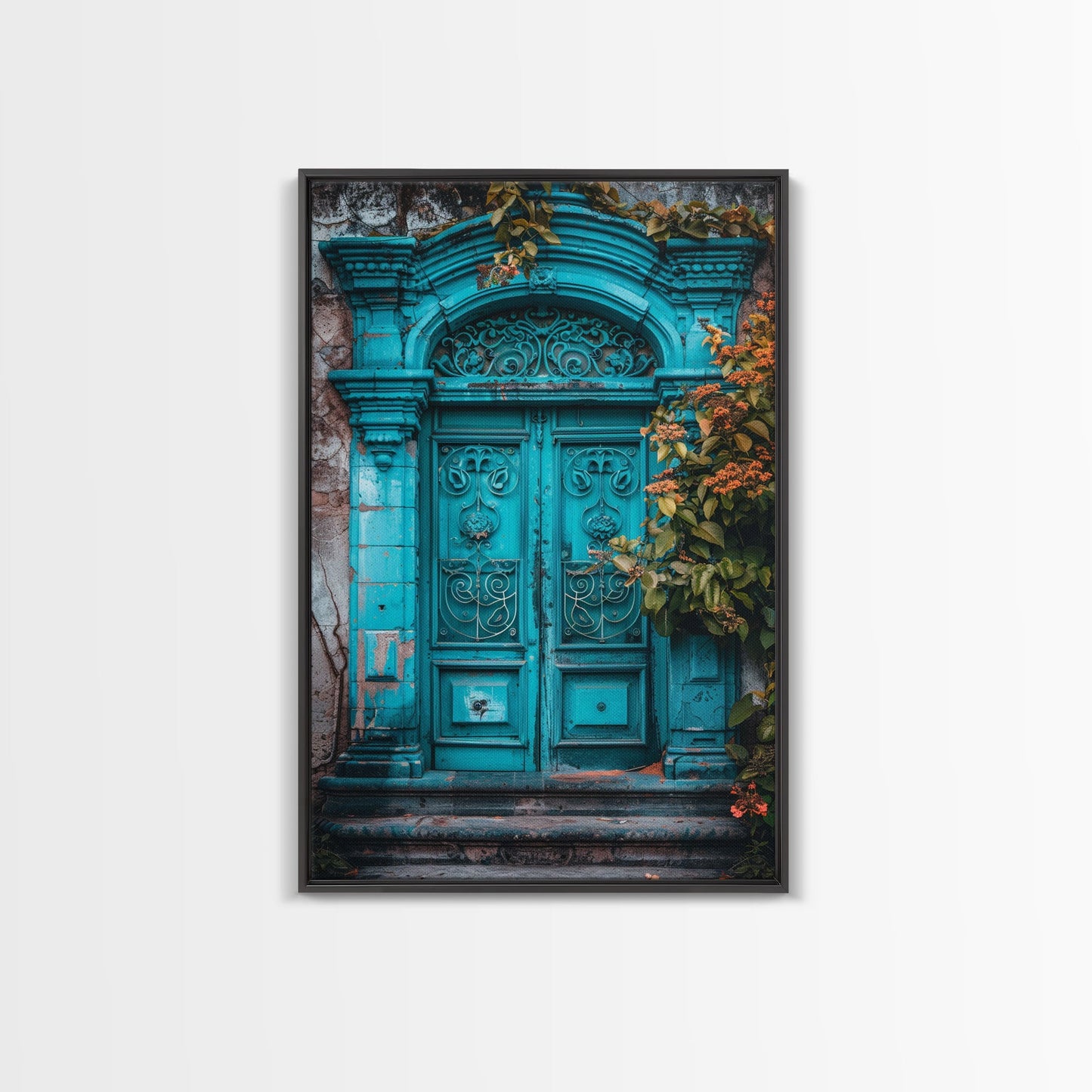 Change23 Mexican Wall Art, Colorful Mexican Door Architecture Painting Framed Canvas Print, Traditional Hacienda Architecture, Ready To Hang
