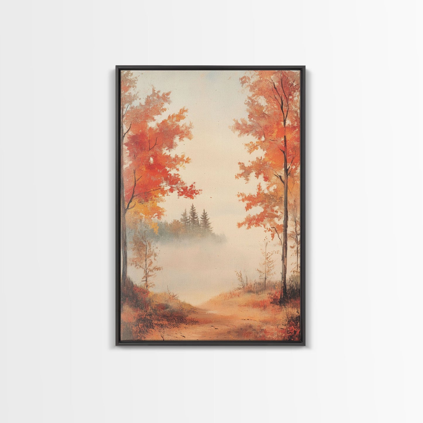 Canvas Print of Serene Autumn Path with Misty Background, Fall Wall Art, Seasonal Decor, Gift Idea, Modern Farmhouse, Autumn Landscape