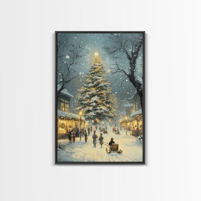 Christmas Tree Village Snowy Winter Scene Framed Canvas Print Christmas Wall Art Christmas Decor Christmas Tree Art Holiday Gift Winter Art