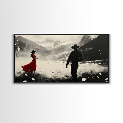 Winter Forest Cowboy Framed Canvas Print Christmas Cowboy Art Above Sofa Holiday Wall Decor Seasonal Winter Wonderland Gift