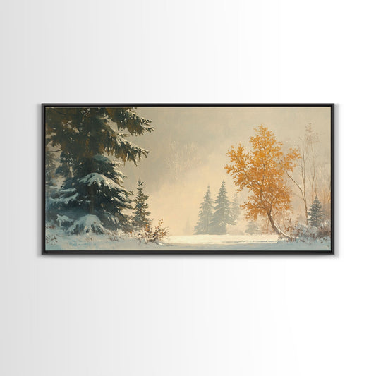 Subdued Winter Landscape, Moody Landscape Painting, Framed Canvas Print, classic Christmas wall art for holiday decor