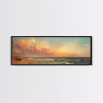 Moody Beach Seascape Painting Print, Wood Framed Wall Art, Canvas Art, Beach Painting, Beach at Sunset, Above Sofa Boho Wall Decor