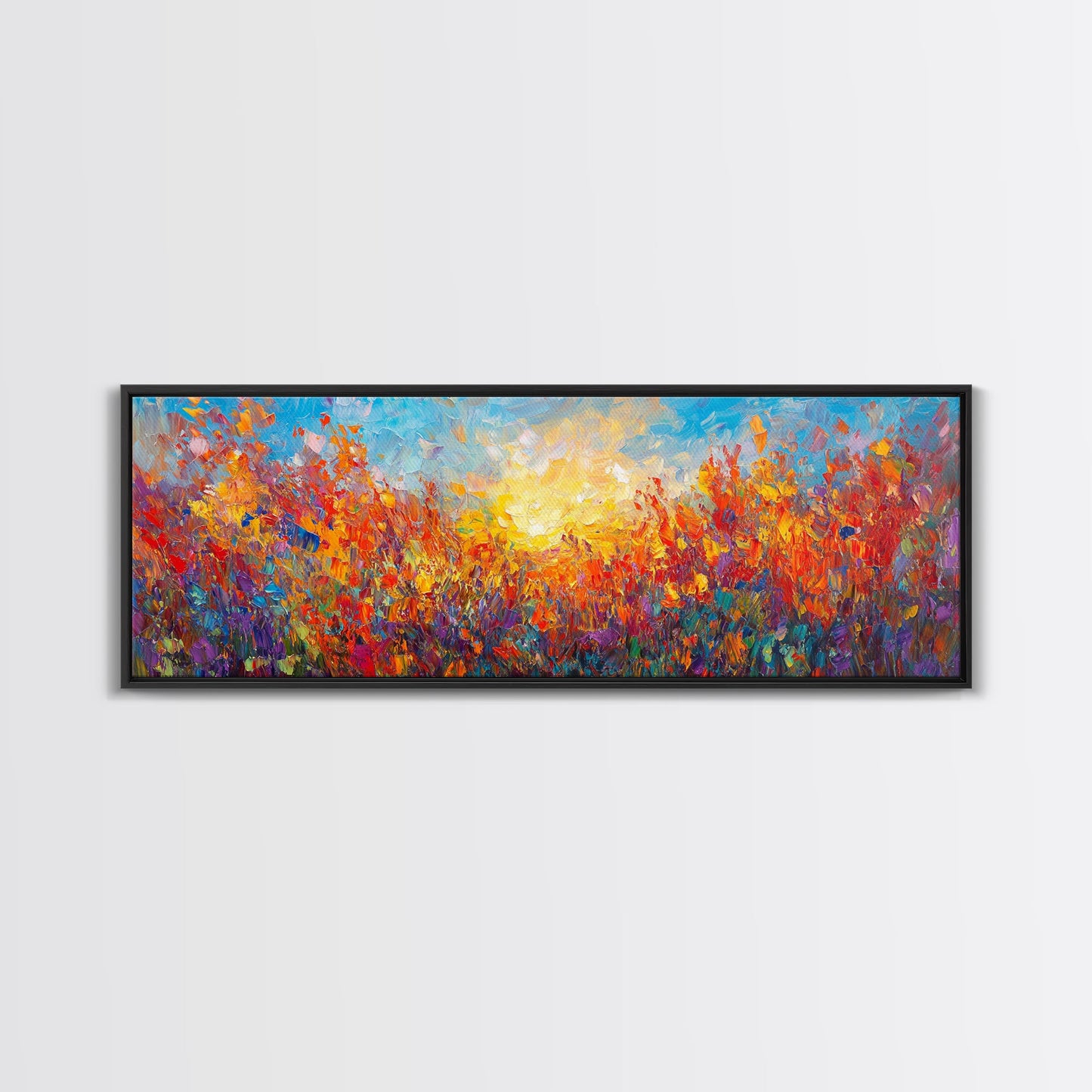 Original Wildflower Painting Print, Panoramic Extra Wide Wall Art, Floral Landscape Custom Rustic Home Decor, Sunset Through The Flowers
