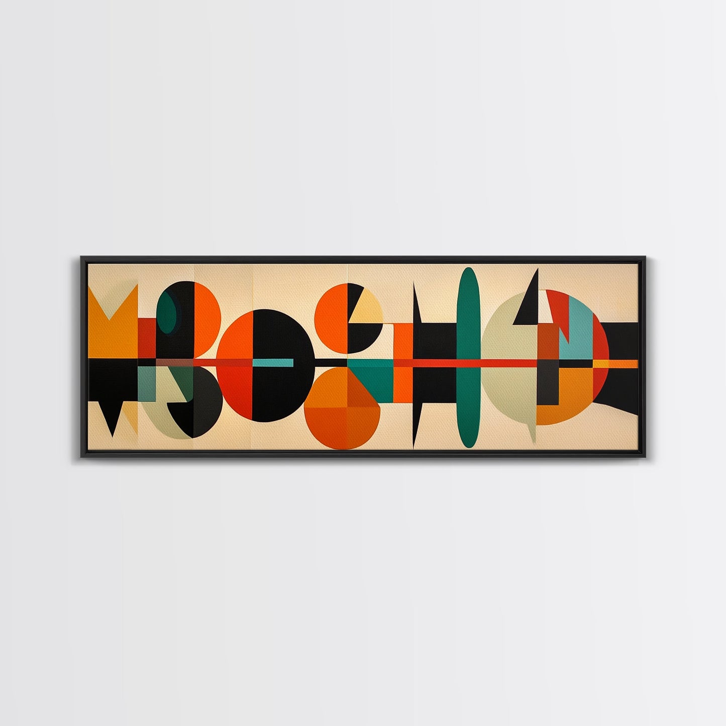 Mid-Century Modern Abstract Geometric Pattern Wall Art, Canvas Print, Wide Panoramic Wall Art For Living Room
