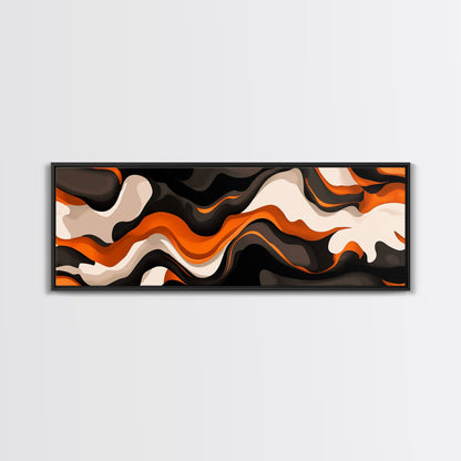 Retro Abstract Art, Framed Canvas Print, Orange, Black and White Wall Art, Oversized Extra Wide Wall Art