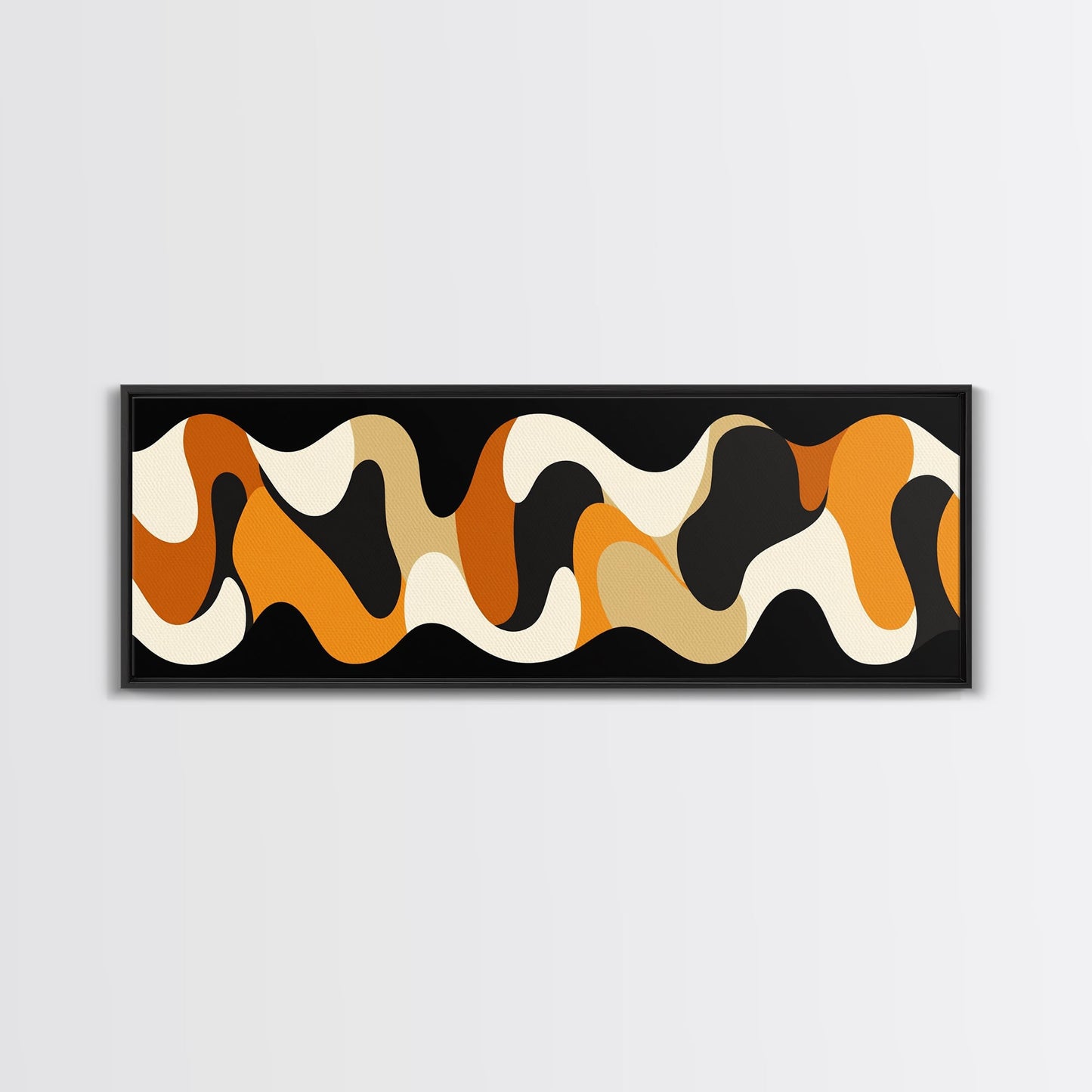 Amber Waves - Framed Canvas Print - Boho Abstract Wall Art - Modern Home Decor - MCM Style Black Background Wall Art