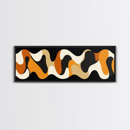 Amber Waves - Framed Canvas Print - Boho Abstract Wall Art - Modern Home Decor - MCM Style Black Background Wall Art