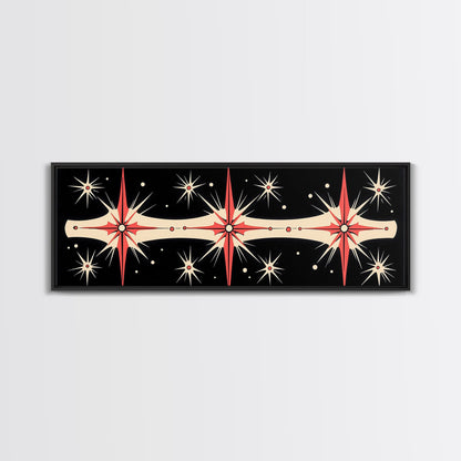 Neutral Star Burst Framed Canvas Print, Abstract Atomic Age Wall Art, Mid-Century Modern 1950s Style Home Decor, Large Scale Art