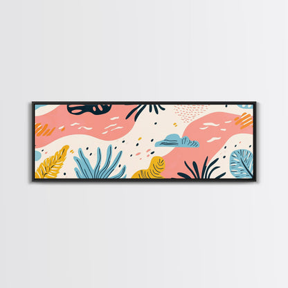 Retro Art From the 90s, Framed Canvas Print, High School Art, Abstract Extra Wide Panoramic Painting, Retro Vibes Home Decor