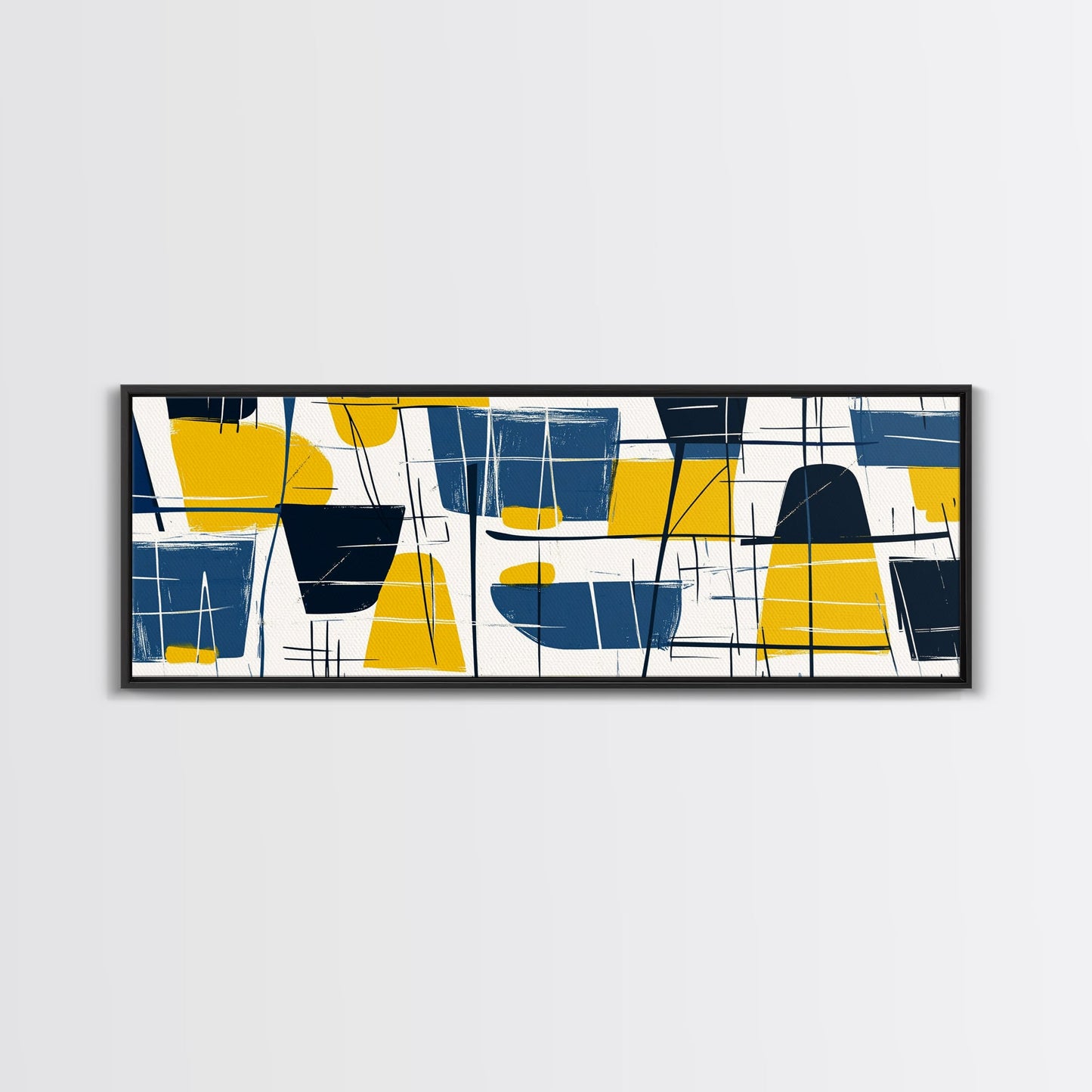 Large Colorful Abstract Painting - Blue, Yellow and Black Abstract Art - Abstract Art Large Canvas Modern Art for Above Sofa