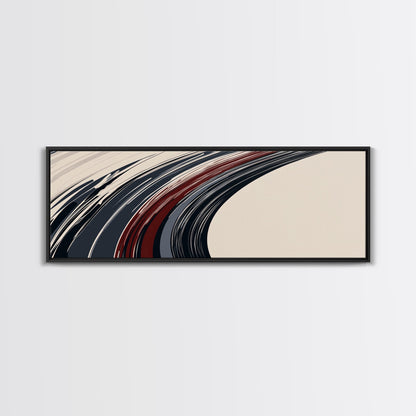 Abstract Line Art - Grey, Black and Brown Lines - Framed Canvas Print - MCM Style Abstract Wall Art, Extra Wide Art