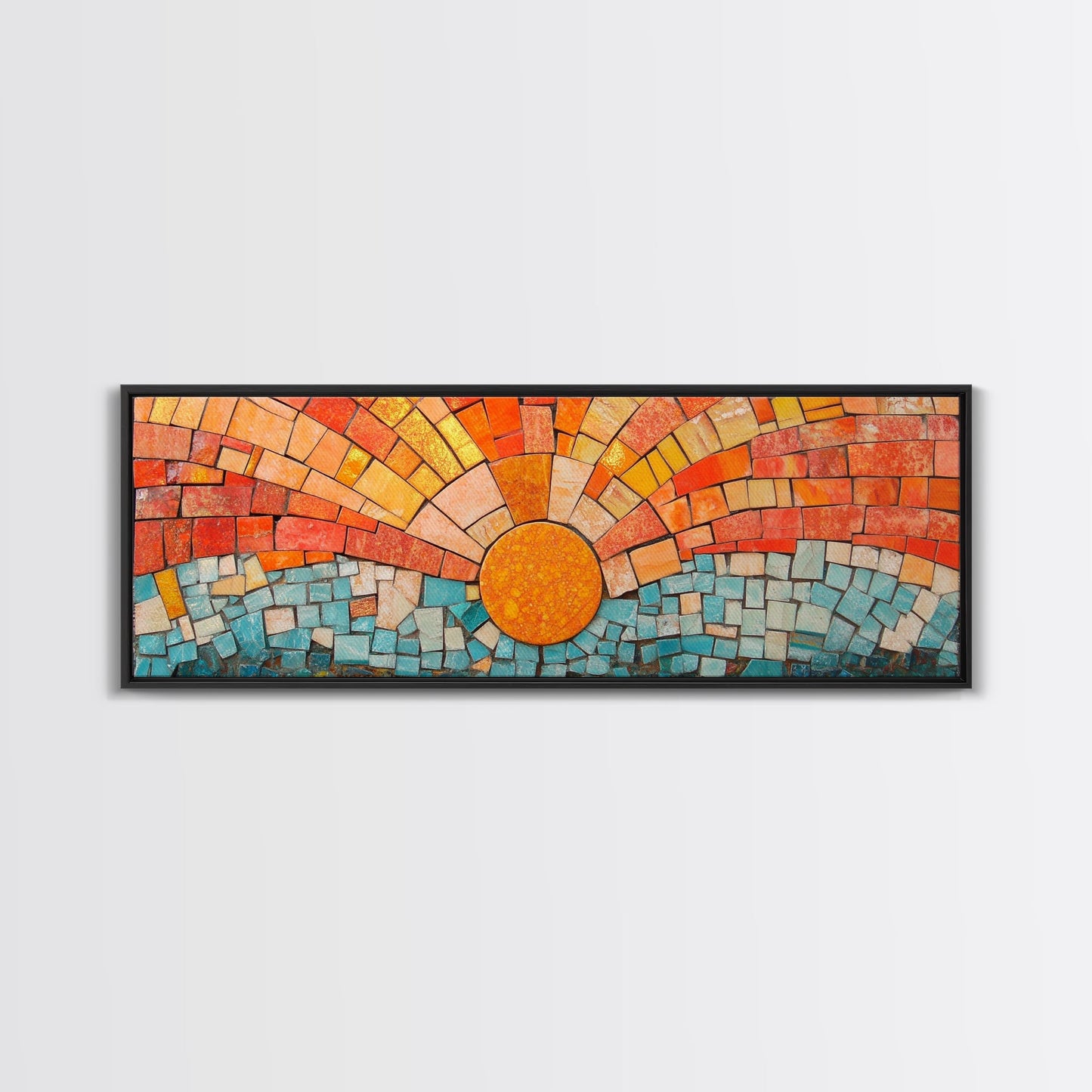 Panoramic Print - Sunset Mosaic Canvas Print - Wood Framed Wall Art - Horizontal Abstract Art - Large Wide Wall Art - Above Bed Decor Framed Canvas