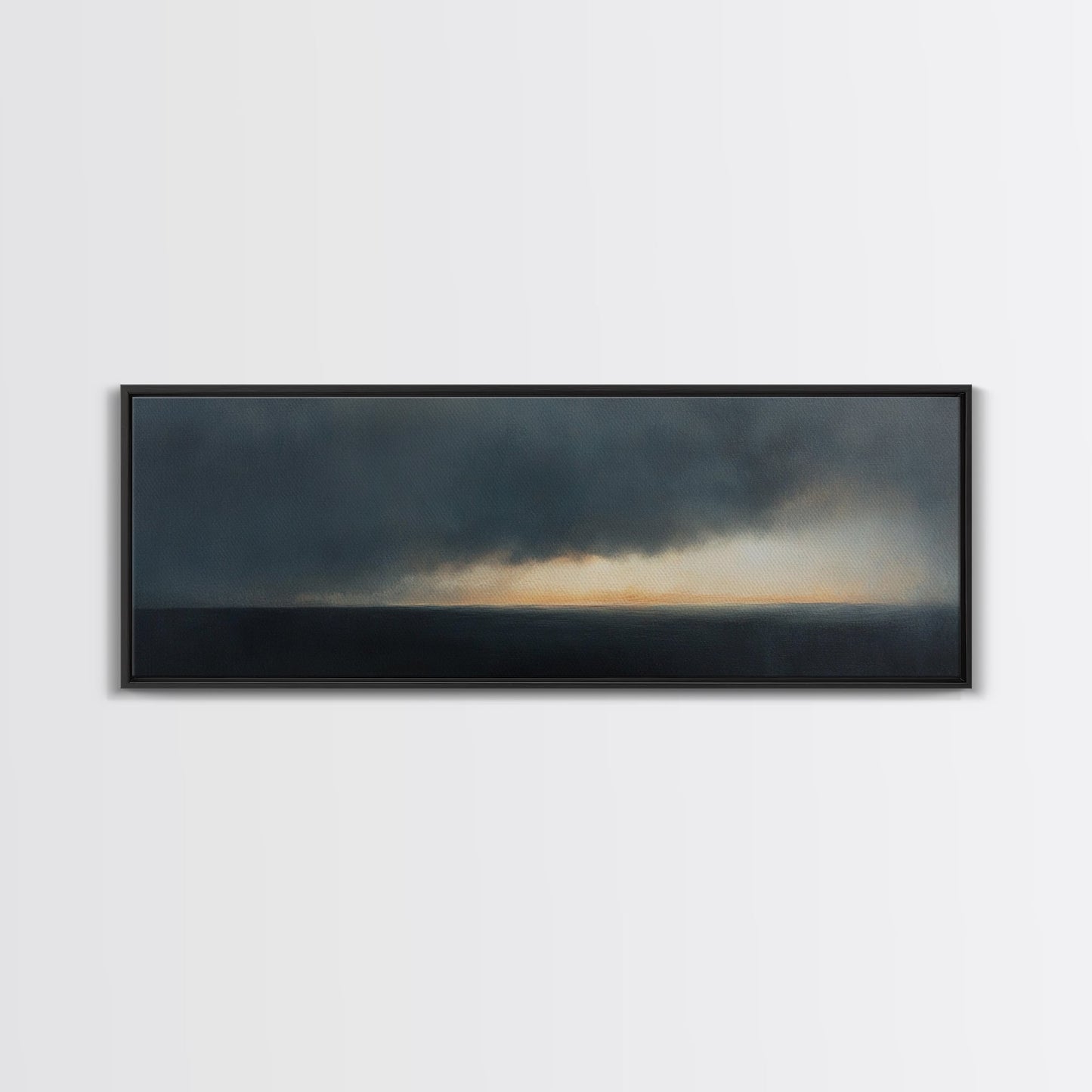 Storm On The Horizon - Panoramic Seascape Painting Print - Subdued Wall Art - Moody Decor - Boho Style Minimalist Landscape Painting