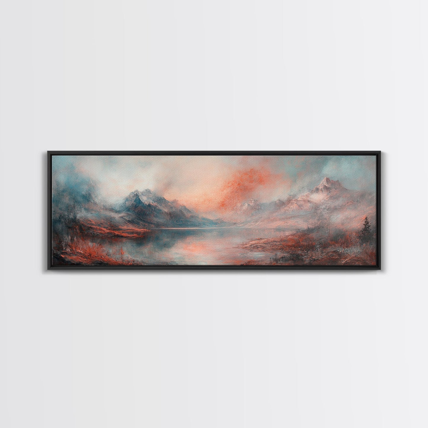 Subdued / Moody Panoramic Landscape Painting Print, Framed Canvas Art Print, Living Room Wall Art, Minimalist Art, Dark Decor
