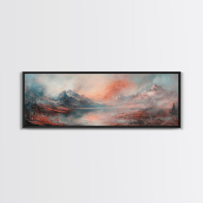 Subdued / Moody Panoramic Landscape Painting Print, Framed Canvas Art Print, Living Room Wall Art, Minimalist Art, Dark Decor