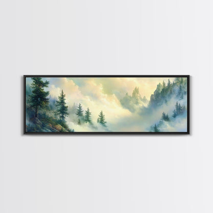Fog In The Mountains - Framed Canvas Print - Panoramic North Carolina Painting - Blue Ridge Mountains - Original Painting Home Decor - Moody Art