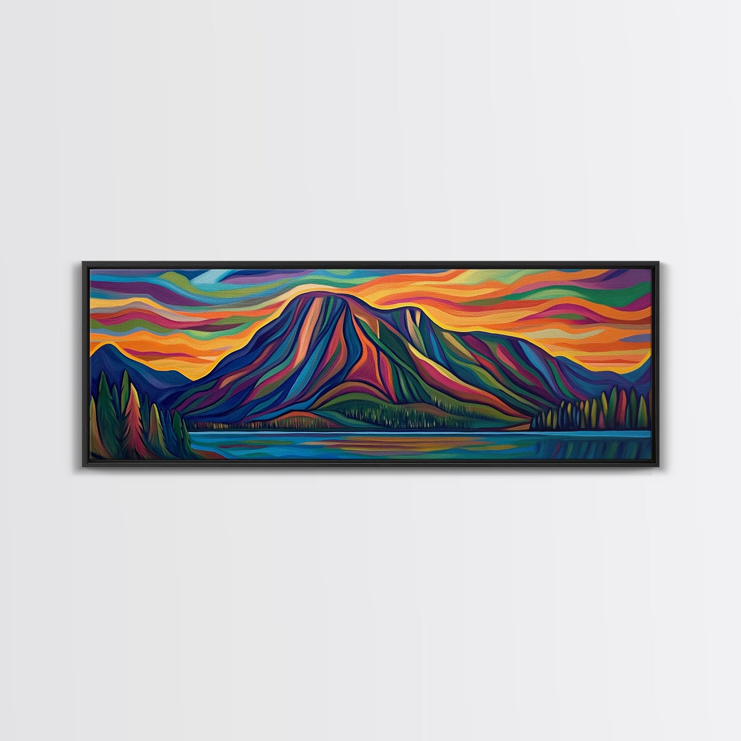 Abstract Mountain Painting Print, Stained Glass Style Art, Surrealist Landscape Painting, Abstract Landscape Painting Wall Art