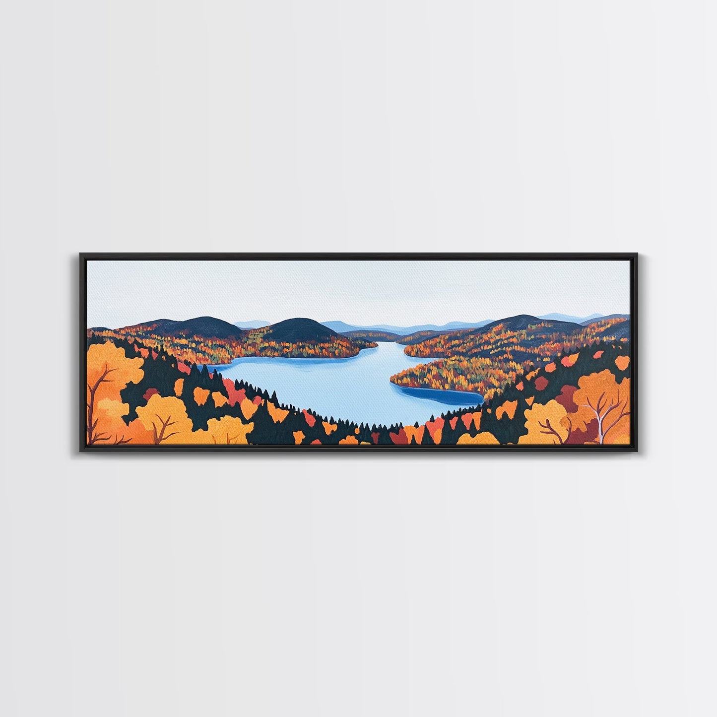 Fall In The Valley, Framed Canvas Print, Wood Framed Wall Art, Panoramic Landscape Painting