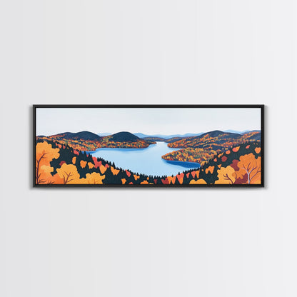 Fall In The Valley, Framed Canvas Print, Wood Framed Wall Art, Panoramic Landscape Painting