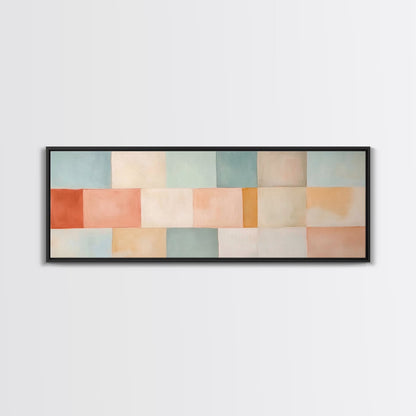 Midcentury Modern Style Abstract Square, Framed Canvas Print, MCM Modern Wall Art, Pastel Colors, Large Horizontal Wall Art Print