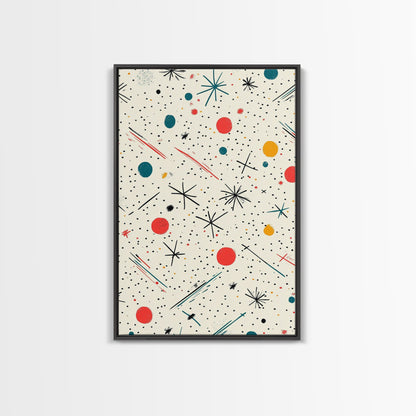 Retro MCM Style Pattern Wall Art, Wood Framed Canvas, Canvas Print, Home Decor, Office Or Bedroom Wall Art, Retro Vibes Decor