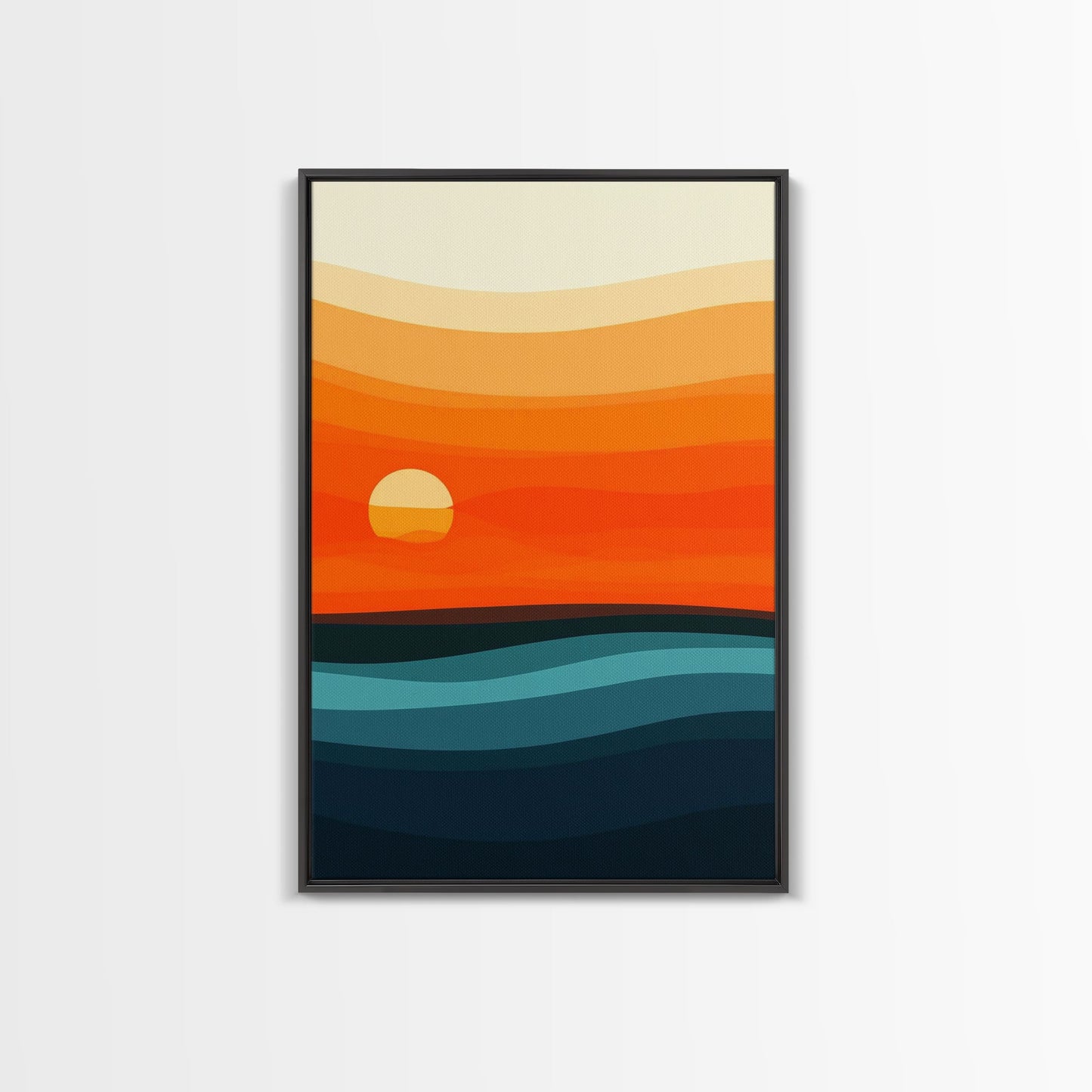 Abstract Sunset Over The Ocean Art Deco Style Wall Art Canvas Print, Beautiful Wall Art, Vertical Living Room Decor