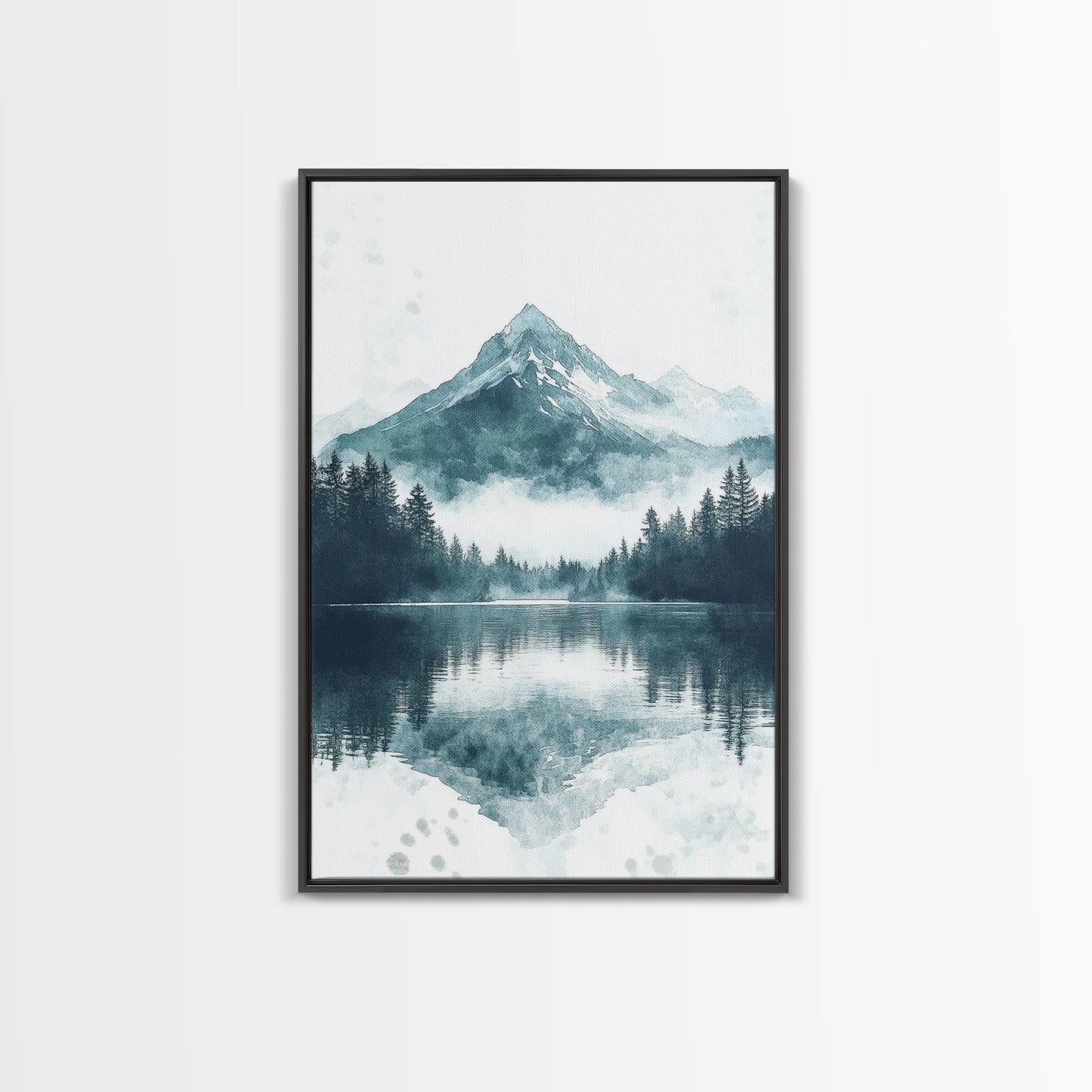 Fog In The Mountains, Framed Canvas Print, Pacific Northwest, Cascade Mountains, Emerald Green Landscape Painting, Boho Decor