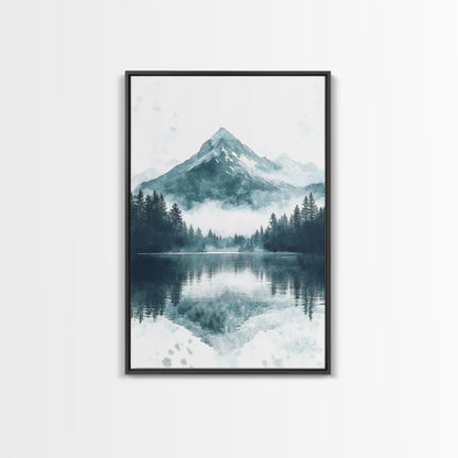 Fog In The Mountains, Framed Canvas Print, Pacific Northwest, Cascade Mountains, Emerald Green Landscape Painting, Boho Decor