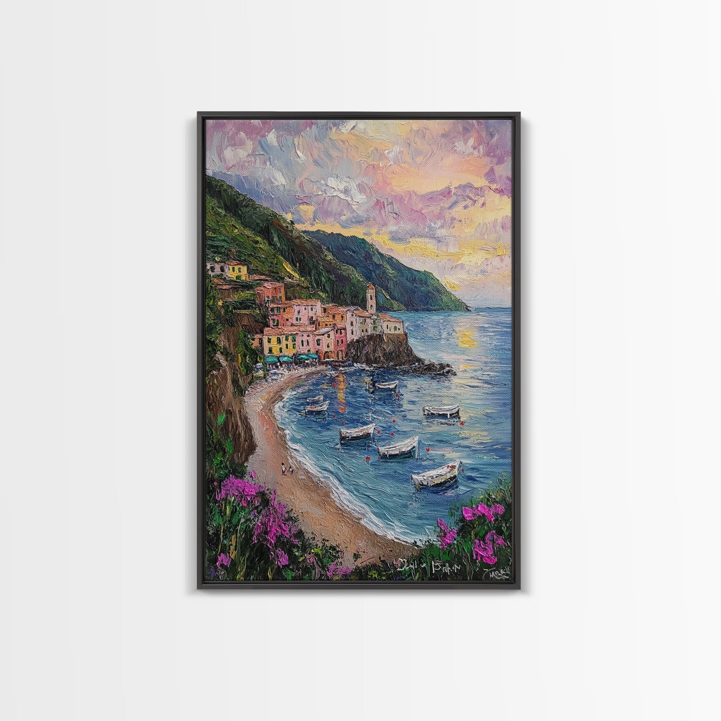 Italy At Sunset - Framed Canvas Print - Impasto Style Print Abstract Art - Calming Soothing Home Decor - Bedroom Art