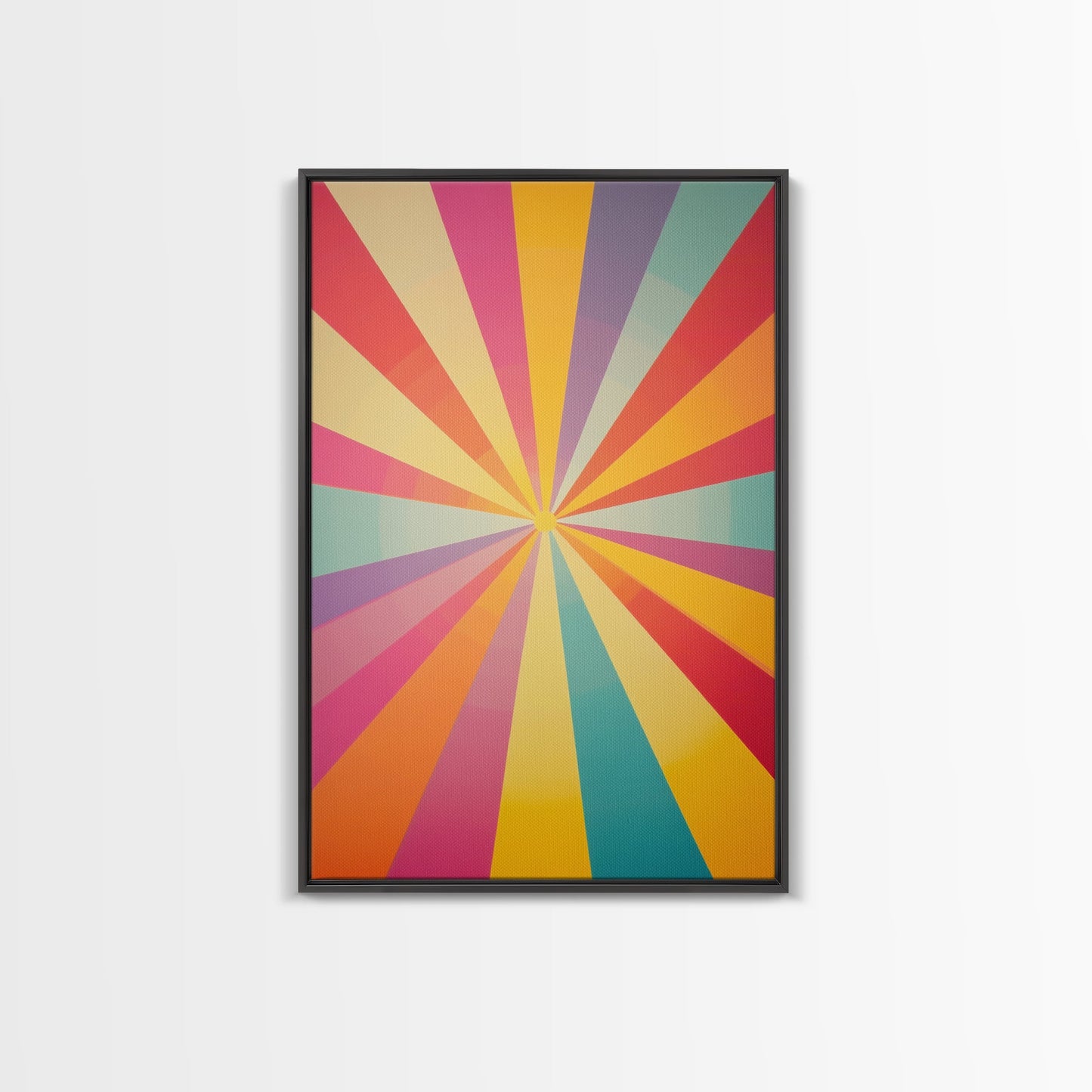 MCM Inspired Wall Art, Fire Engine Red, Slate Green, Storm Grey and Bee Yellow Geometric Framed Canvas Print, Boho Decor