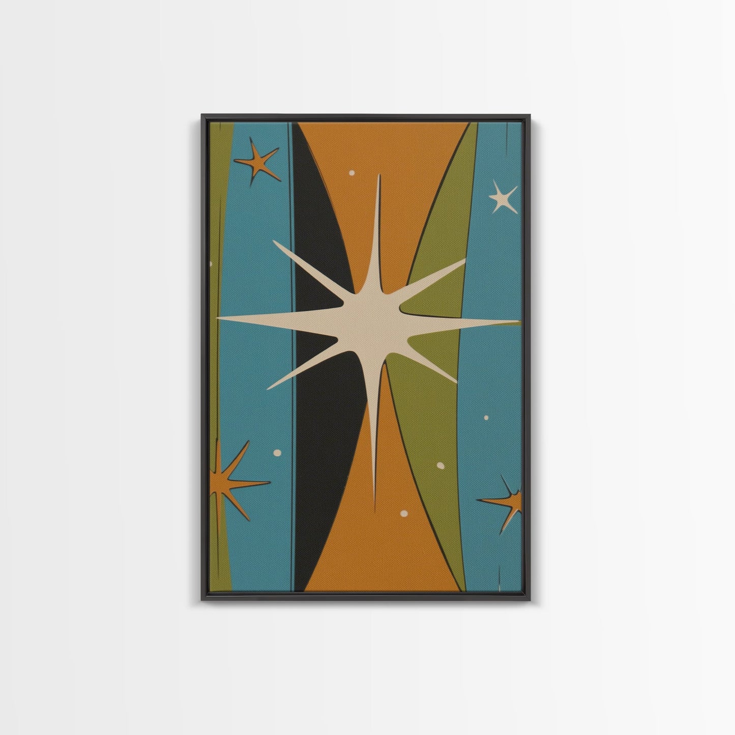 Atomic Age 1950s Style Retro Starburst, Pastel Colors, Canvas Print, MCM Wall Art Home Decor