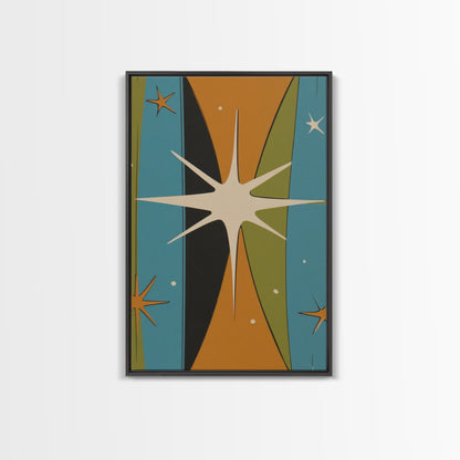 Atomic Age 1950s Style Retro Starburst, Pastel Colors, Canvas Print, MCM Wall Art Home Decor