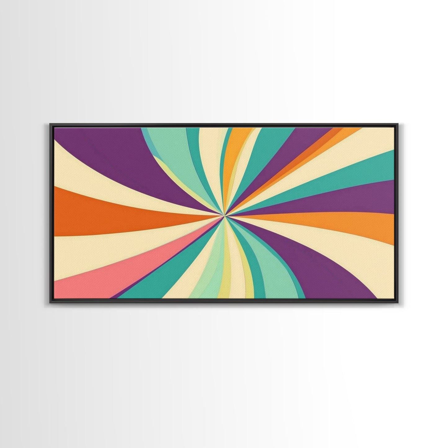 Mid Century Modern Framed Bauhaus Style Wall Art, Canvas Retro Decor, Horizontal Panoramic Wide and Narrow Wall Art Painting
