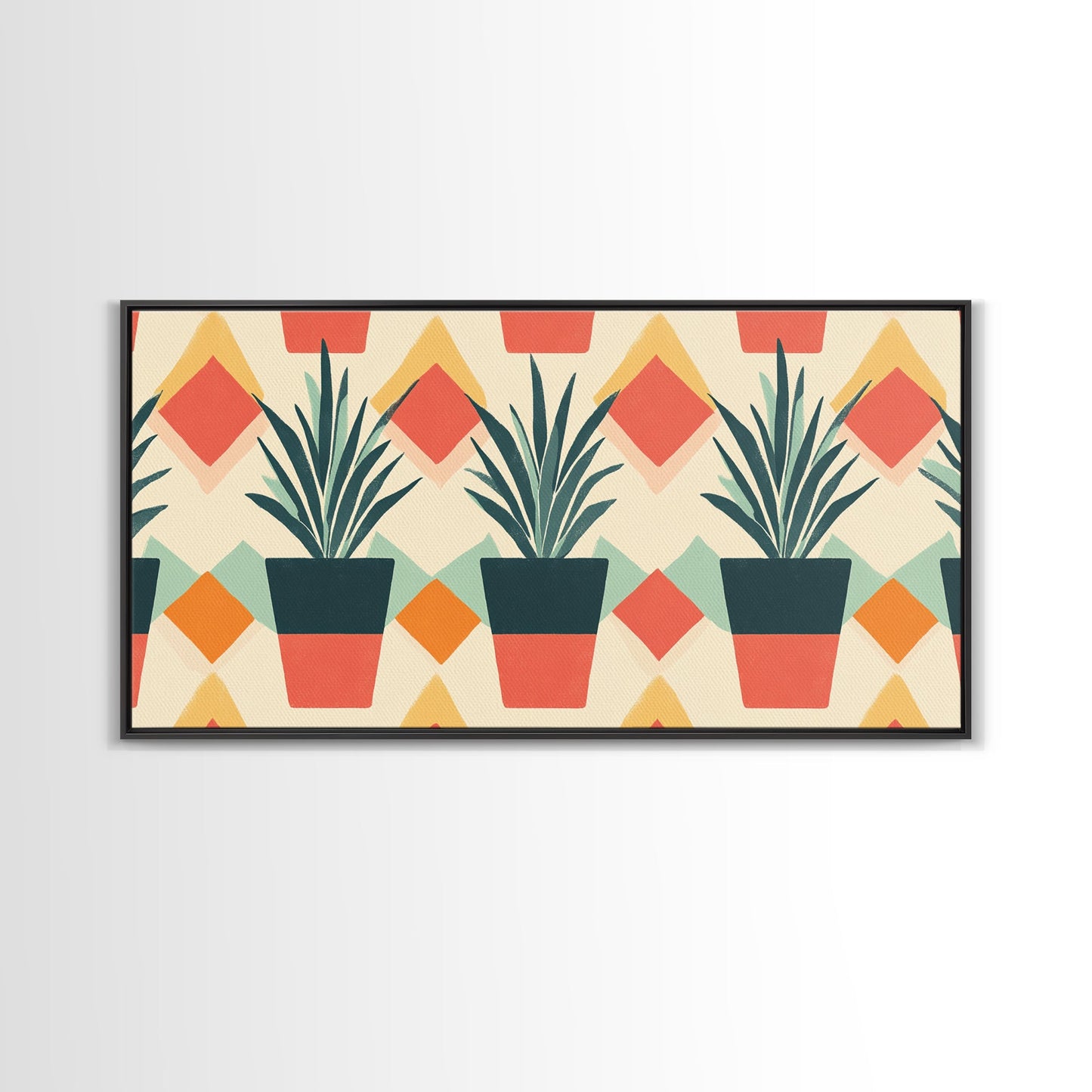 Mid Century Modern Botanical Print, Wood Framed Canvas Art, Botanical Wall Art, Boho Style Southwestern Pueblo Art