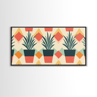 Mid Century Modern Botanical Print, Wood Framed Canvas Art, Botanical Wall Art, Boho Style Southwestern Pueblo Art
