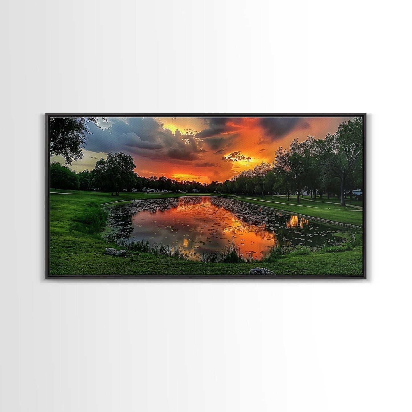 Sunset Over The Golf Course, Framed Canvas Print, Photography Style Wall Art, Beautiful Home Decor, Rustic Farmhouse Decor