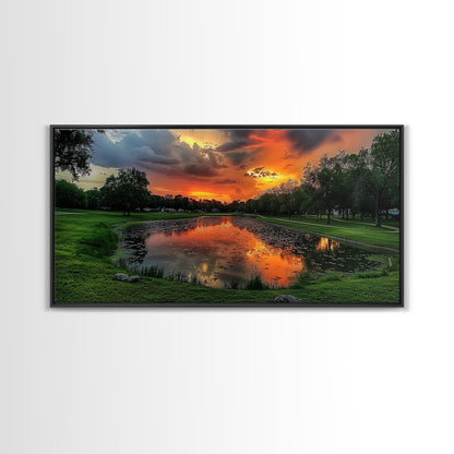 Sunset Over The Golf Course, Framed Canvas Print, Photography Style Wall Art, Beautiful Home Decor, Rustic Farmhouse Decor