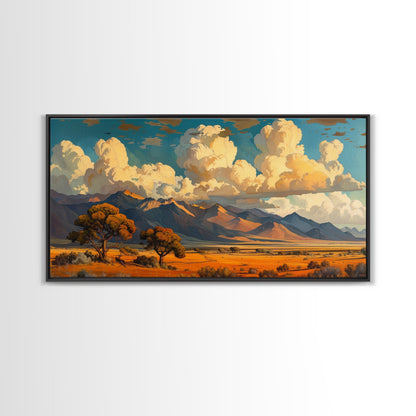 Home On The Mountains Framed Canvas Print, Southwestern Wall Art, Beautiful Home Decor For Above Sofa Or Couch, Rustic Farmhouse Art