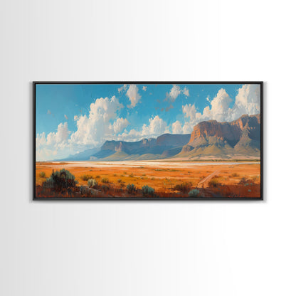 Panoramic Landscape Print Of an Arizona Desert Landscape, Framed Canvas, Rustic Farmhouse Decor, Nature Print, Minimalist Landscape Painting